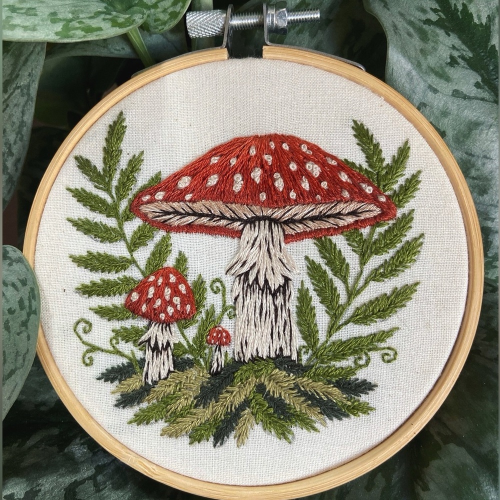 Handmade Mushroom Embroidery | 4” Hoop - Picture 1 of 2